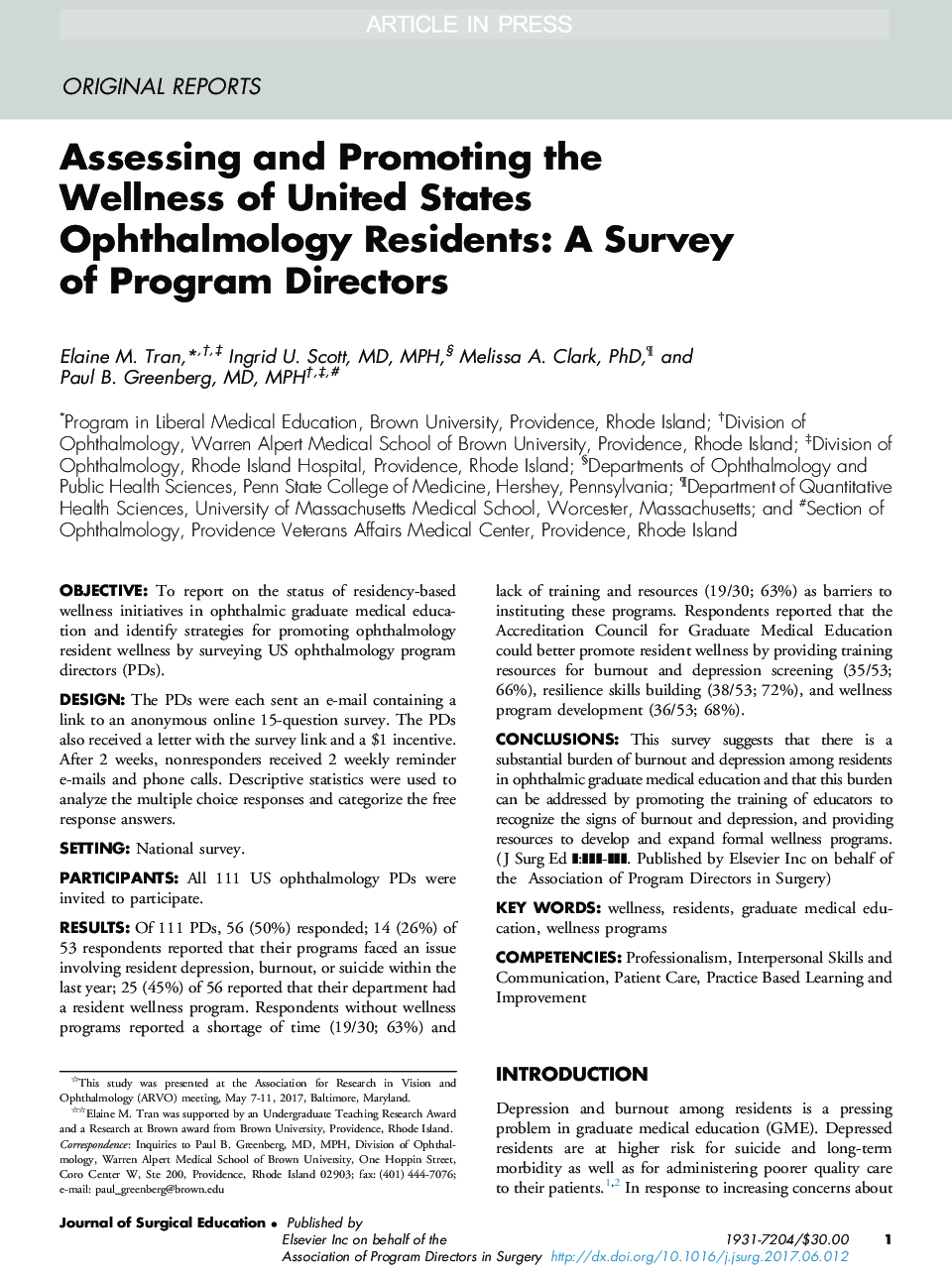 ارزیابی و ارتقا سلامت ساکنان چشم پزشکی ایالات متحده: بررسی مدیران برنامه 