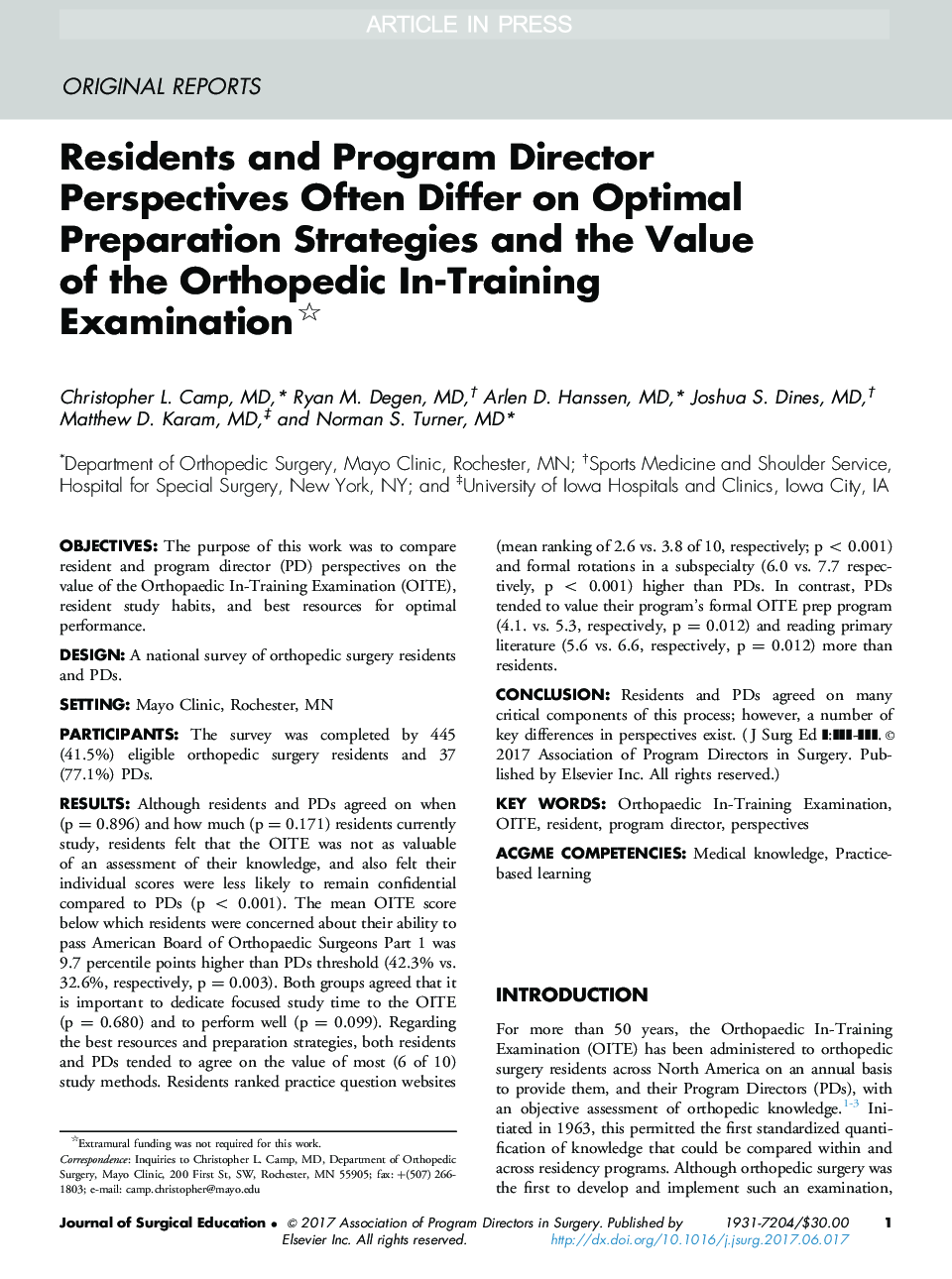 Residents and Program Director Perspectives Often Differ on Optimal Preparation Strategies and the Value of the Orthopedic In-Training Examination