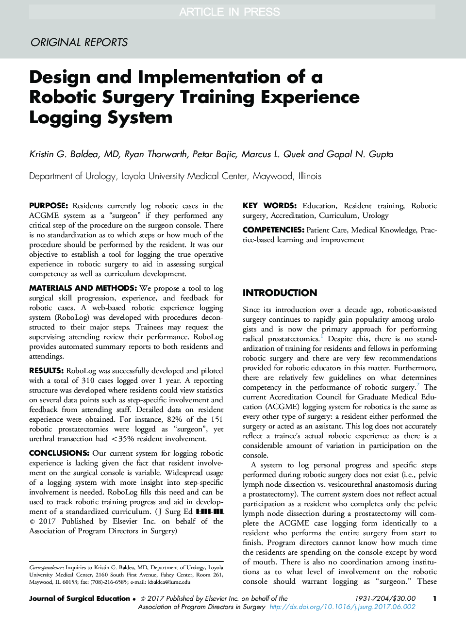 Design and Implementation of a Robotic Surgery Training Experience Logging System
