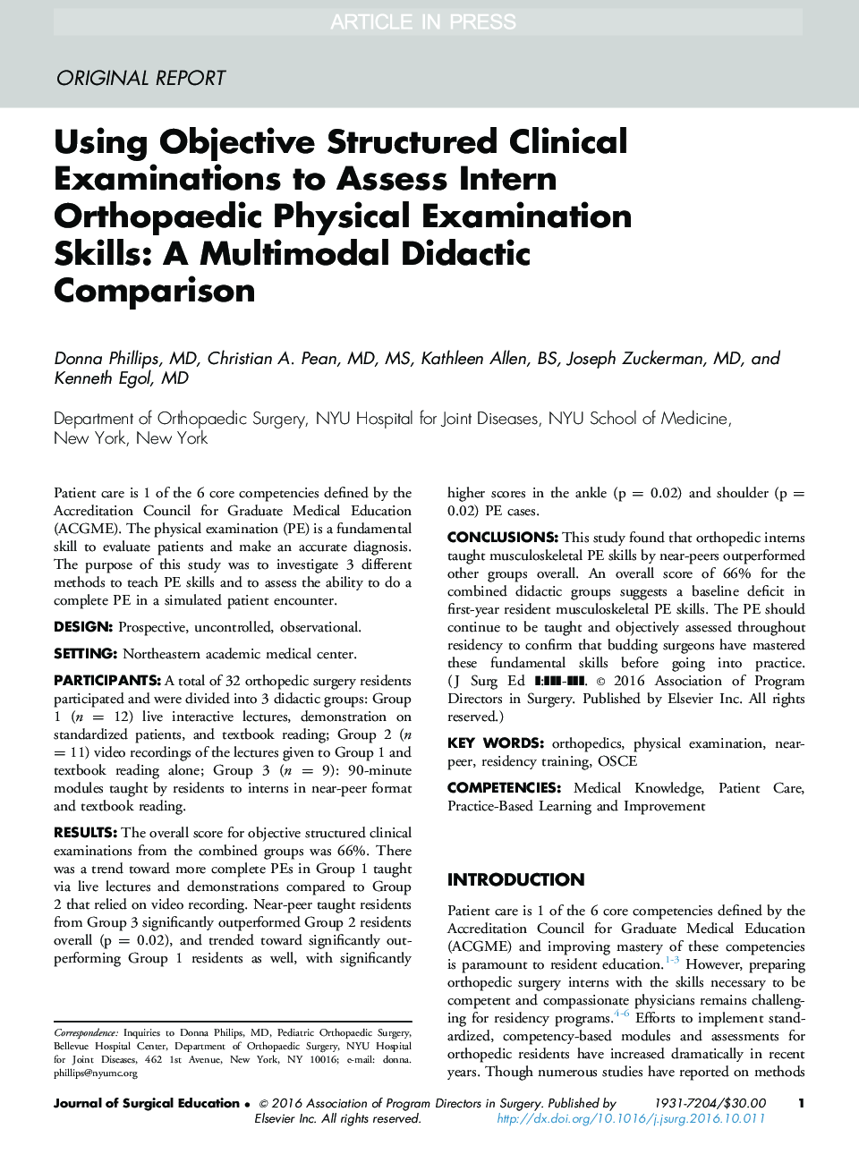 Using Objective Structured Clinical Examinations to Assess Intern Orthopaedic Physical Examination Skills: A Multimodal Didactic Comparison