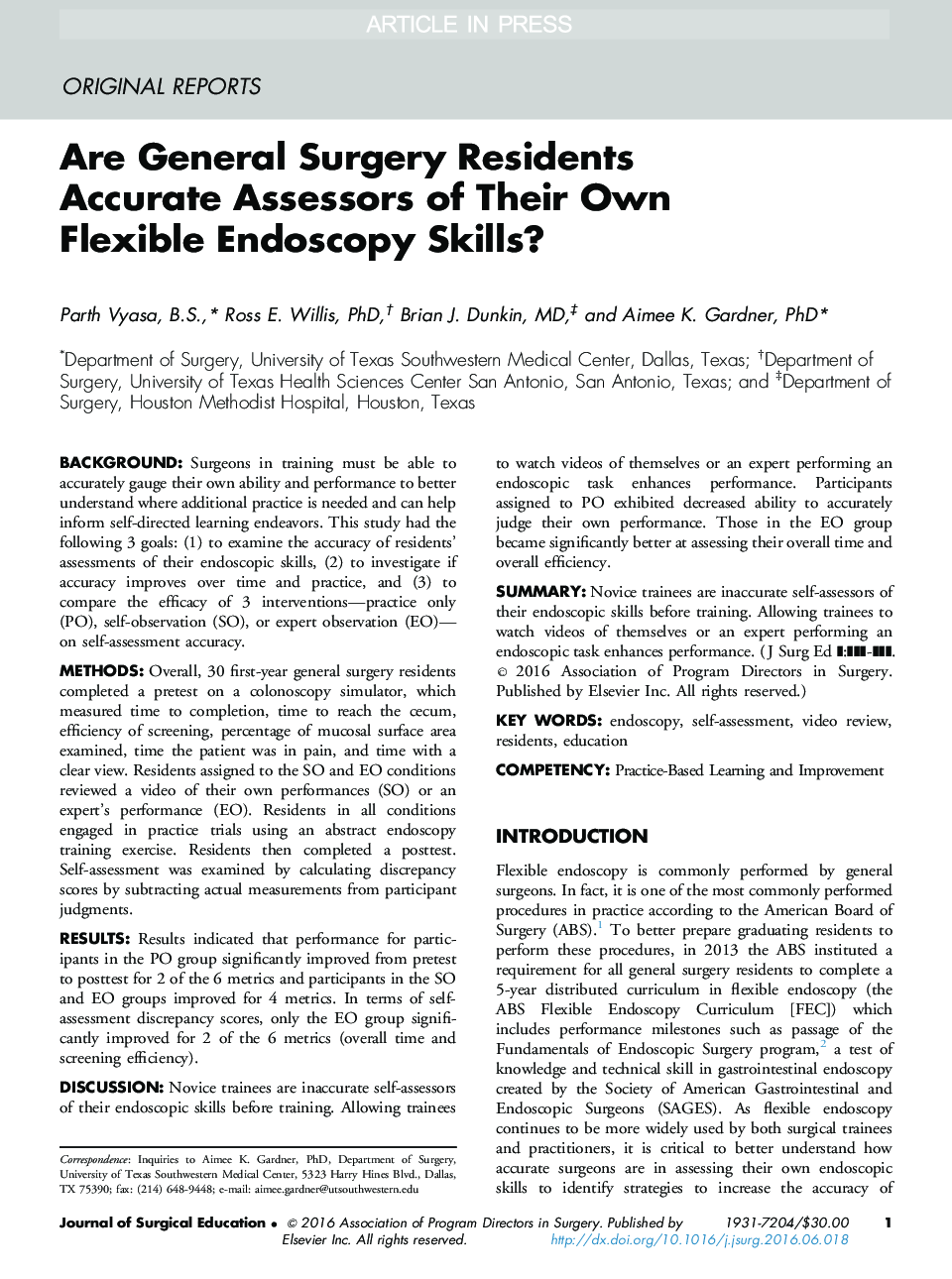 Are General Surgery Residents Accurate Assessors of Their Own Flexible Endoscopy Skills?