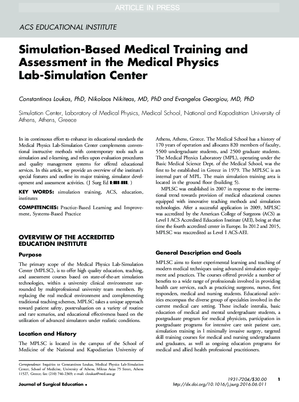 Simulation-Based Medical Training and Assessment in the Medical Physics Lab-Simulation Center