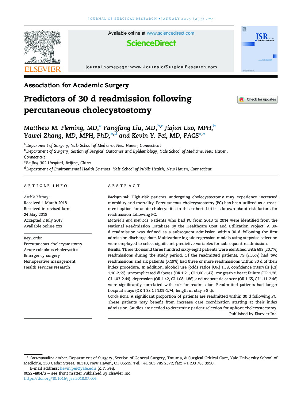 Predictors of 30Â d readmission following percutaneous cholecystostomy