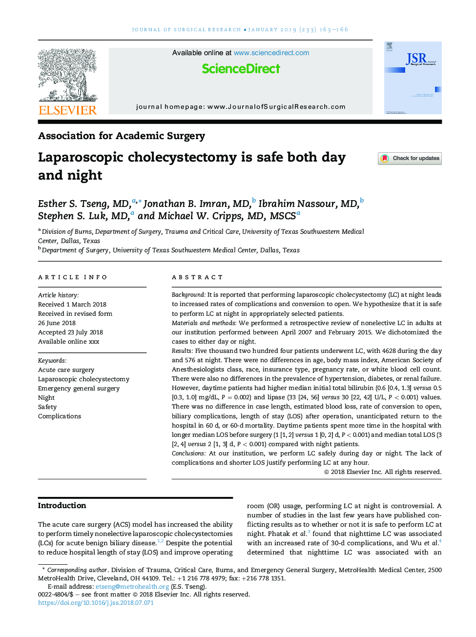 کولسیستکتومی لاپاروسکوپی روز و شب ایمن است