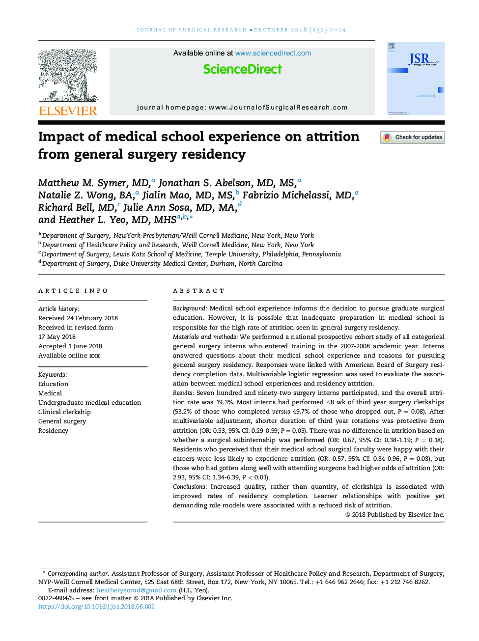 تأثیر تجربه مدرسه پزشکی بر سست شدن جراحی عمومی جراحی 