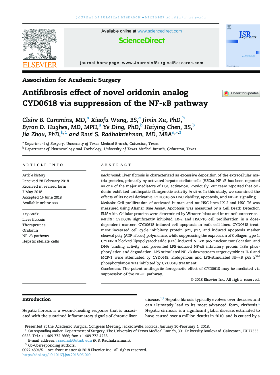 Antifibrosis effect of novel oridonin analog CYD0618 via suppression of the NF-ÎºB pathway