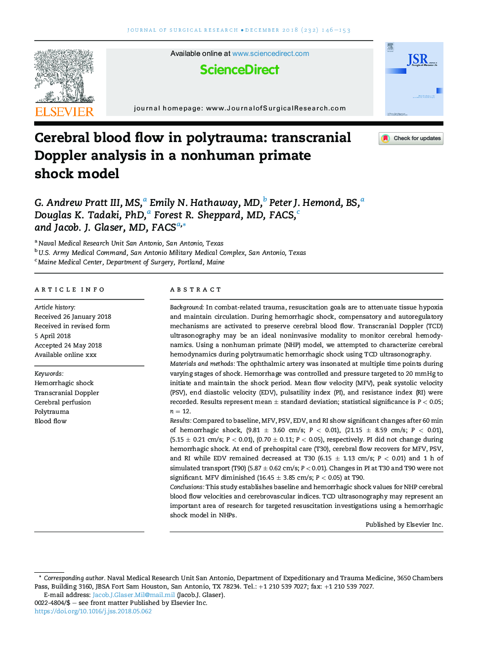 Cerebral blood flow in polytrauma: transcranial Doppler analysis in a nonhuman primate shockÂ model