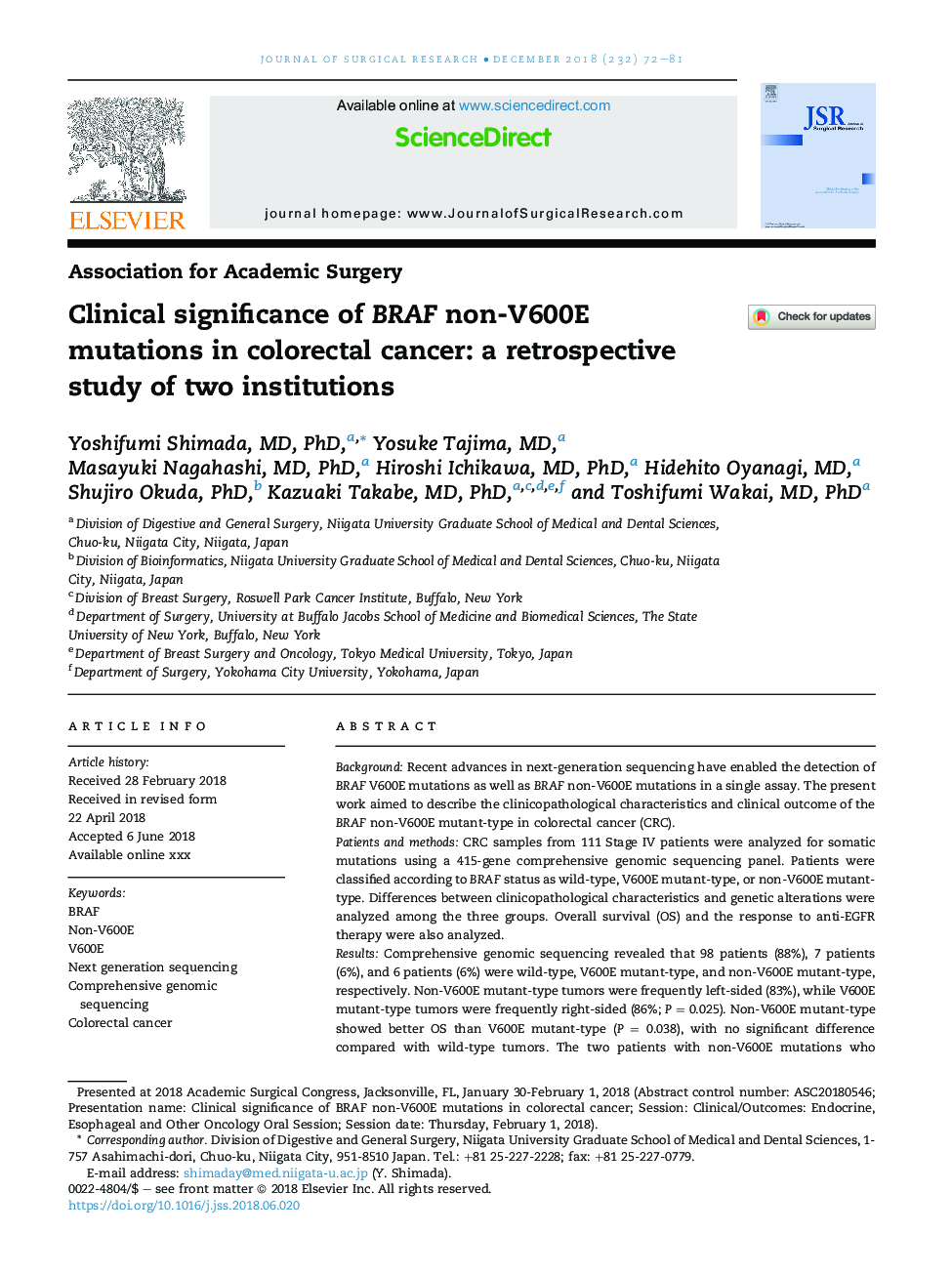 Clinical significance of BRAF non-V600E mutations in colorectal cancer: a retrospective study of two institutions