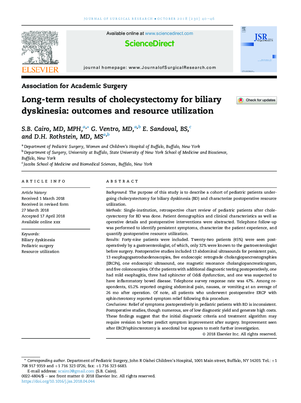 نتایج بلند مدت کولسیستکتومی برای دیسکینزی صفراوی: نتایج و استفاده از منابع 