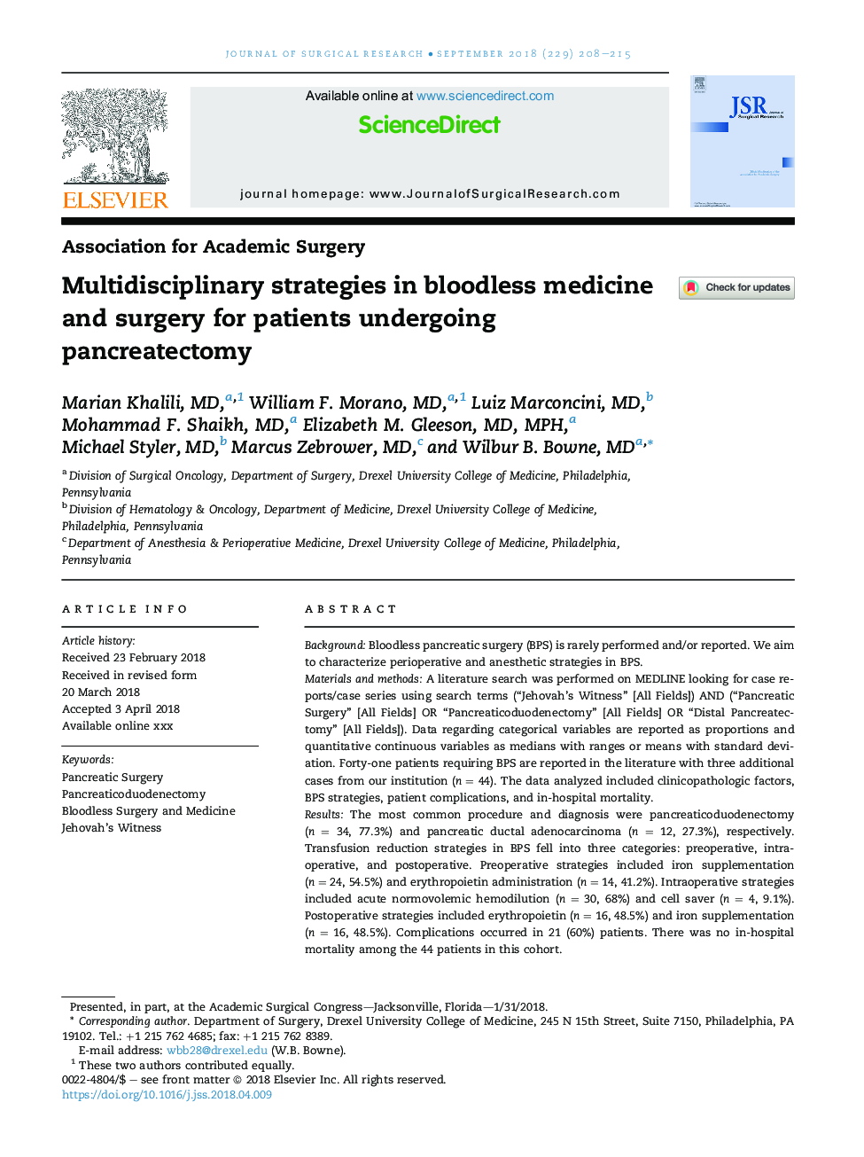 Multidisciplinary strategies in bloodless medicine and surgery for patients undergoing pancreatectomy