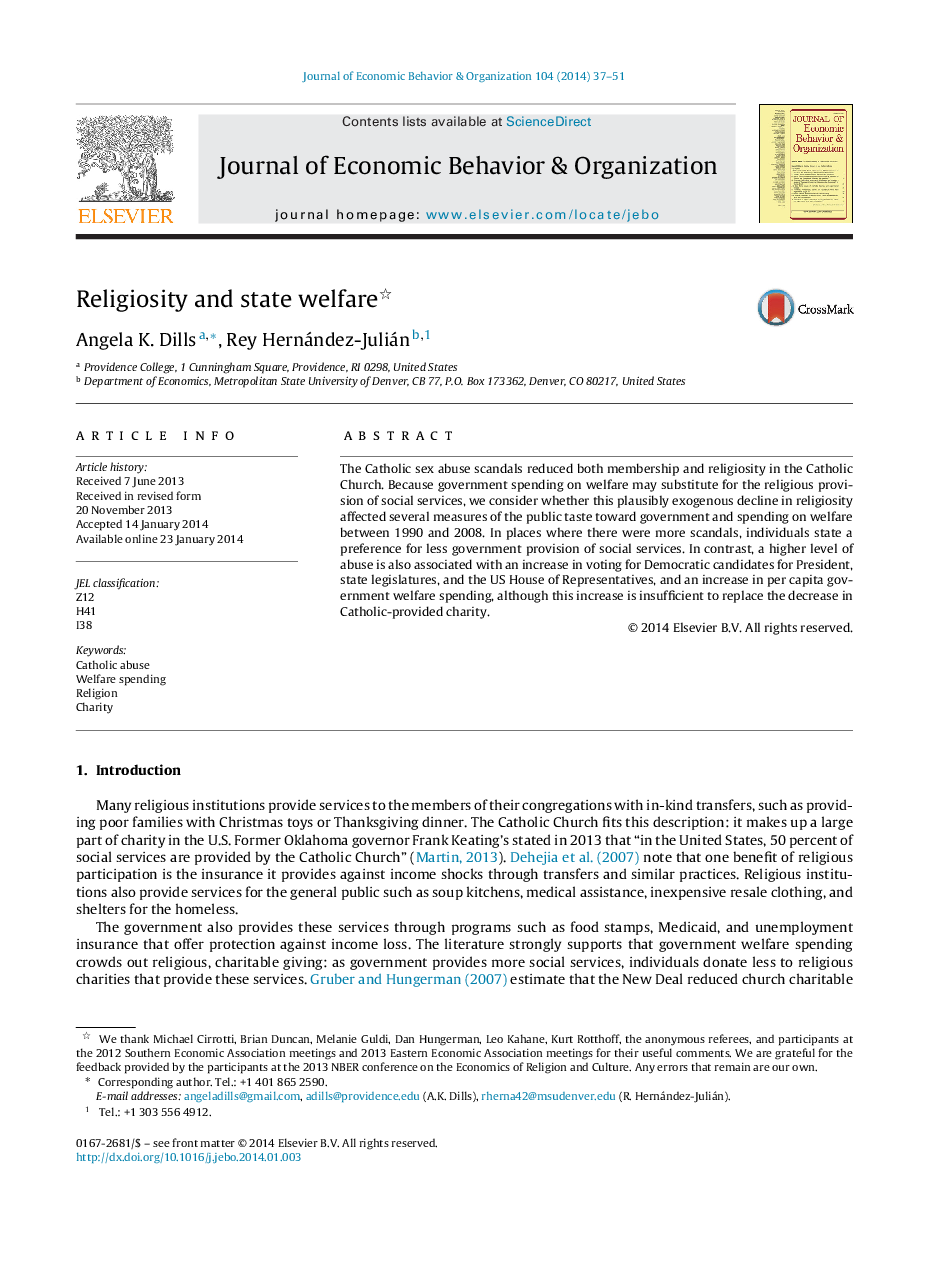 Religiosity and state welfare 