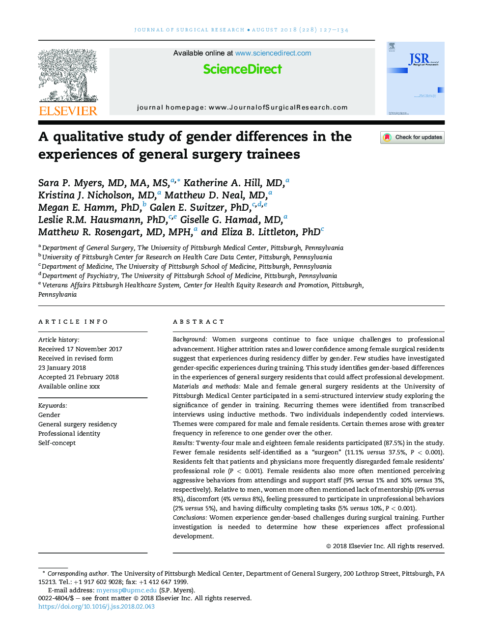A qualitative study of gender differences in the experiences of general surgery trainees