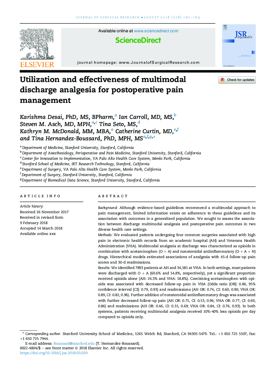 Utilization and effectiveness of multimodal discharge analgesia for postoperative pain management