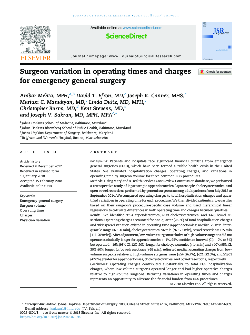 Surgeon variation in operating times and charges for emergency general surgery