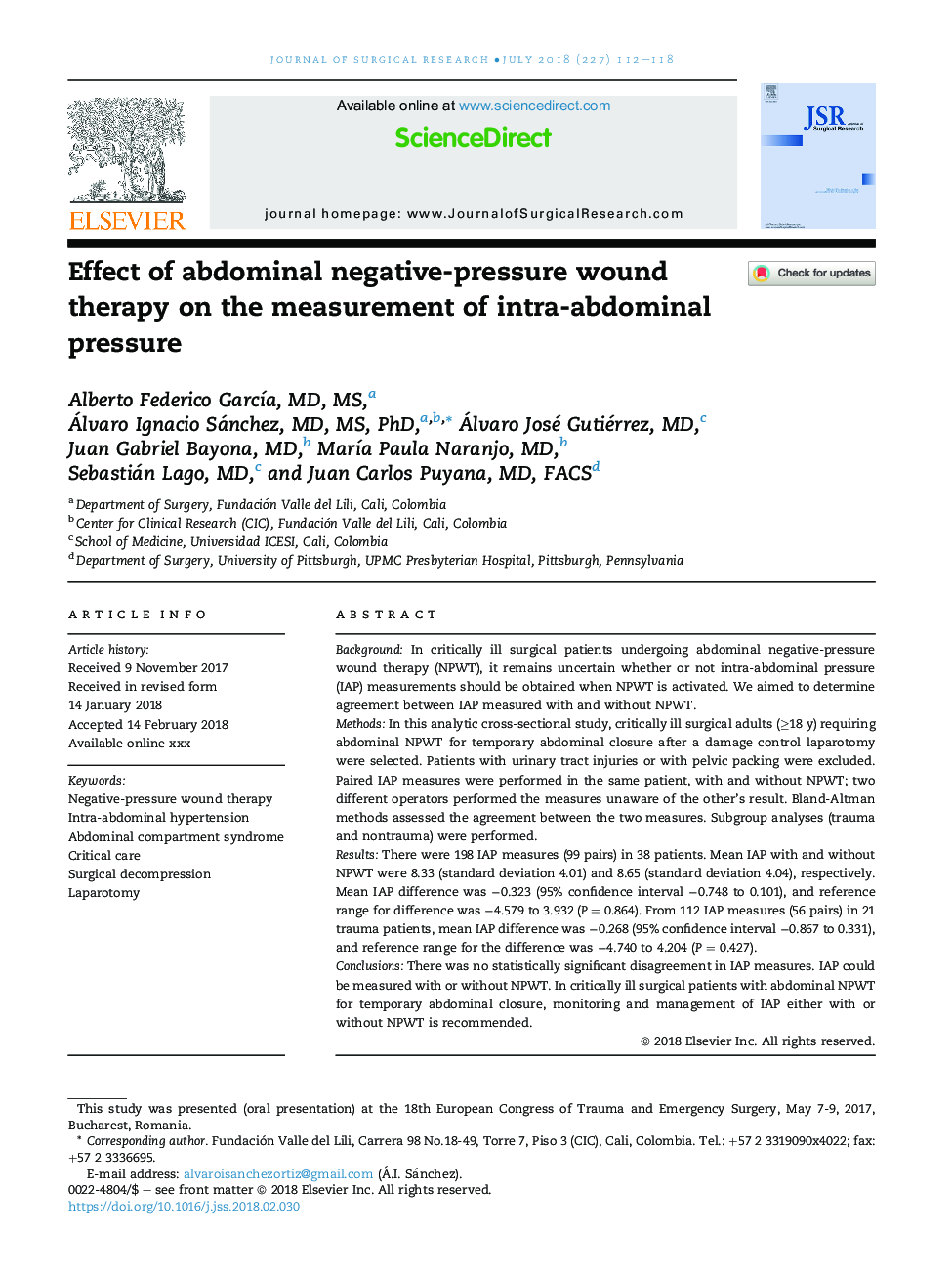 Effect of abdominal negative-pressure wound therapy on the measurement of intra-abdominal pressure