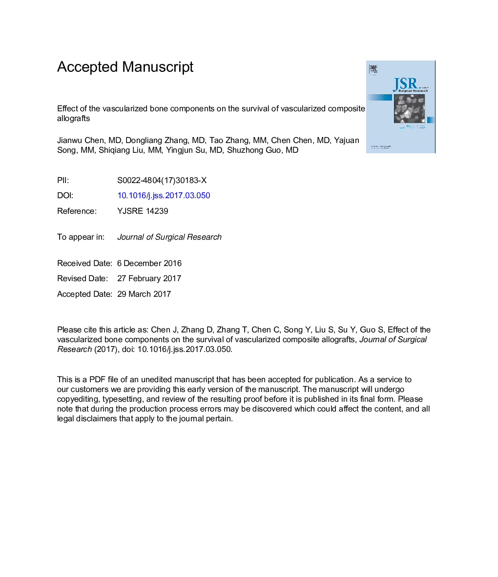 Effect of the vascularized bone components on the survival of vascularized composite allografts