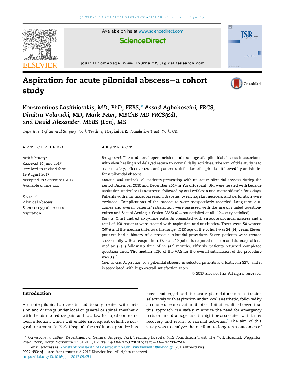 Aspiration for acute pilonidal abscess-a cohort study