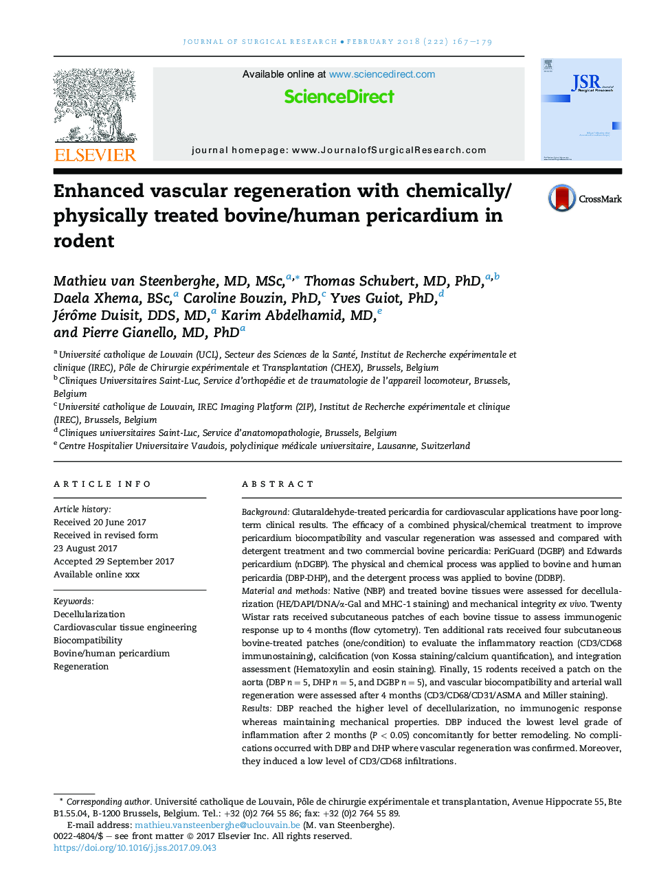 Enhanced vascular regeneration with chemically/physically treated bovine/human pericardium in rodents