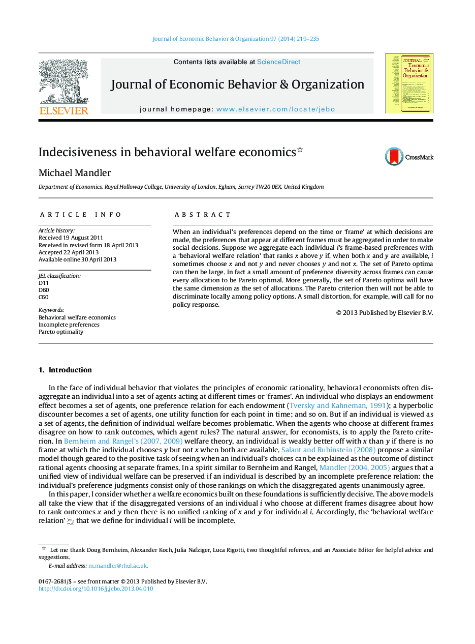 Indecisiveness in behavioral welfare economics 