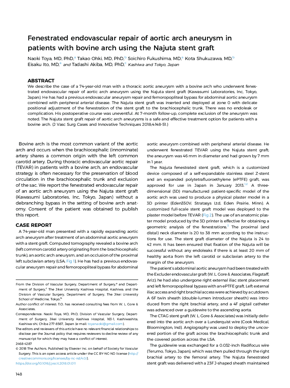 Fenestrated endovascular repair of aortic arch aneurysm in patients with bovine arch using the Najuta stent graft