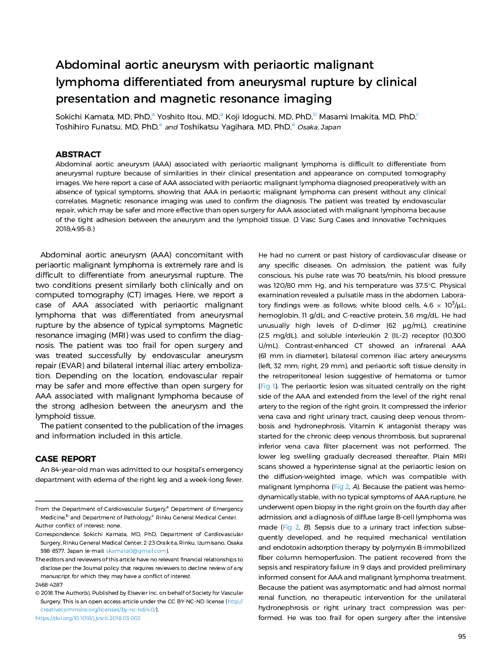 Abdominal aortic aneurysm with periaortic malignant lymphoma differentiated from aneurysmal rupture by clinical presentation and magnetic resonance imaging