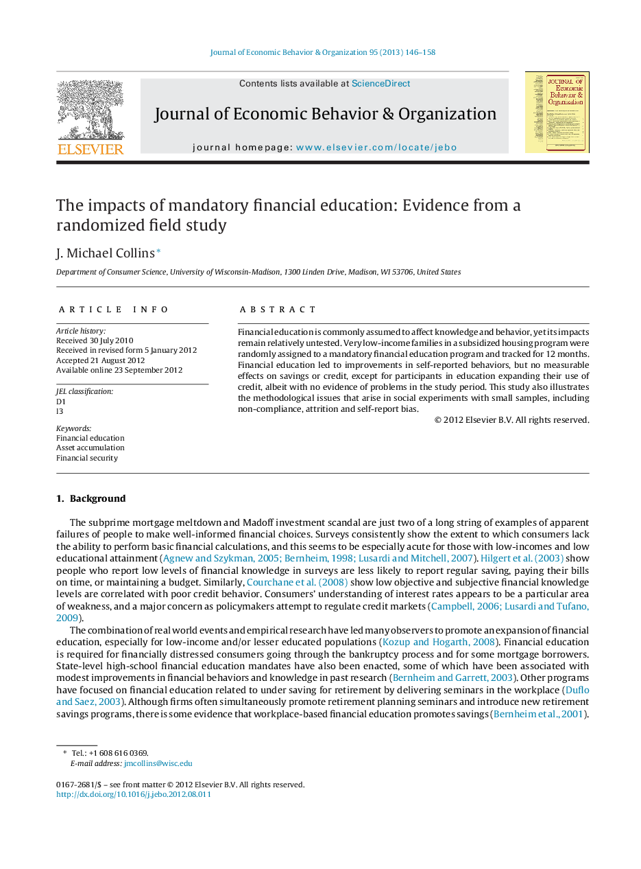 The impacts of mandatory financial education: Evidence from a randomized field study