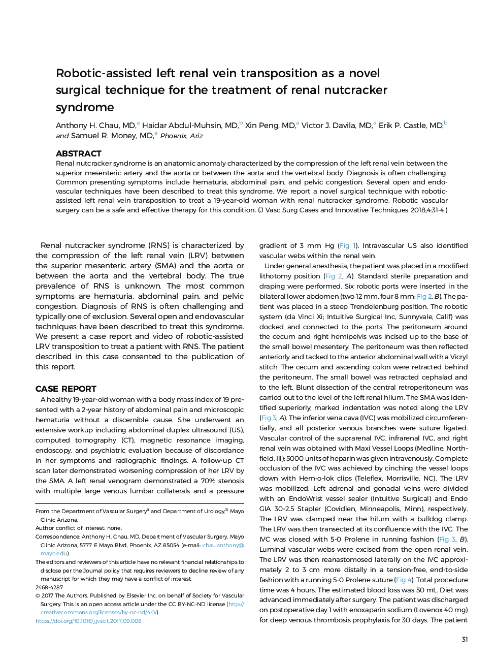 Robotic-assisted left renal vein transposition as a novel surgical technique for the treatment of renal nutcracker syndrome