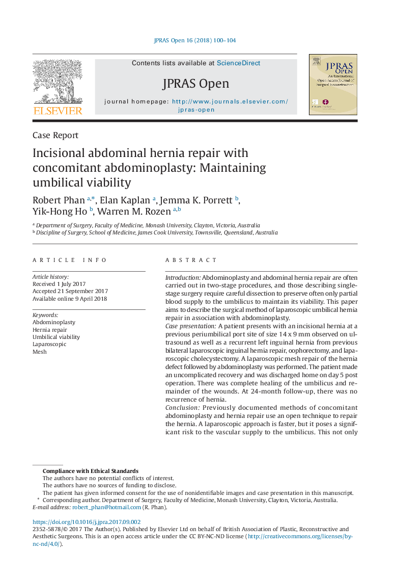 Incisional abdominal hernia repair with concomitant abdominoplasty: Maintaining umbilical viability