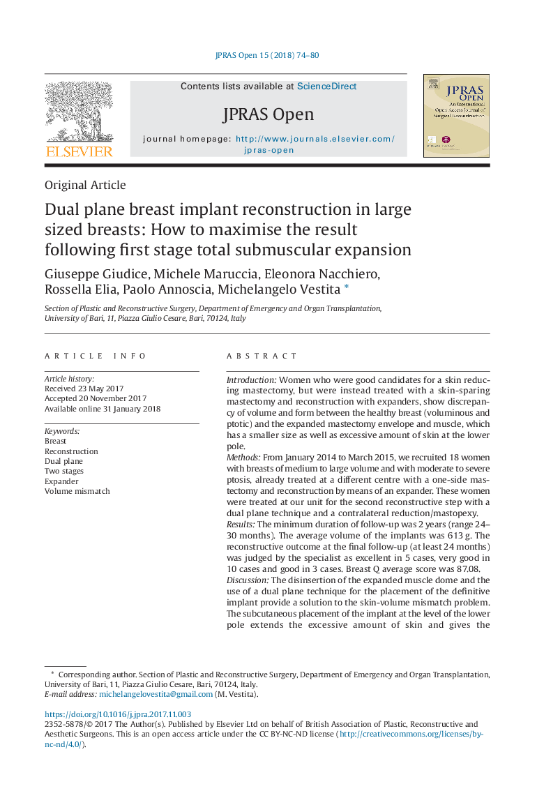 Dual plane breast implant reconstruction in large sized breasts: How to maximise the result following first stage total submuscular expansion