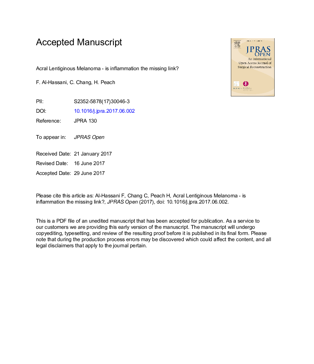 Acral lentiginous melanoma - Is inflammation the missing link?