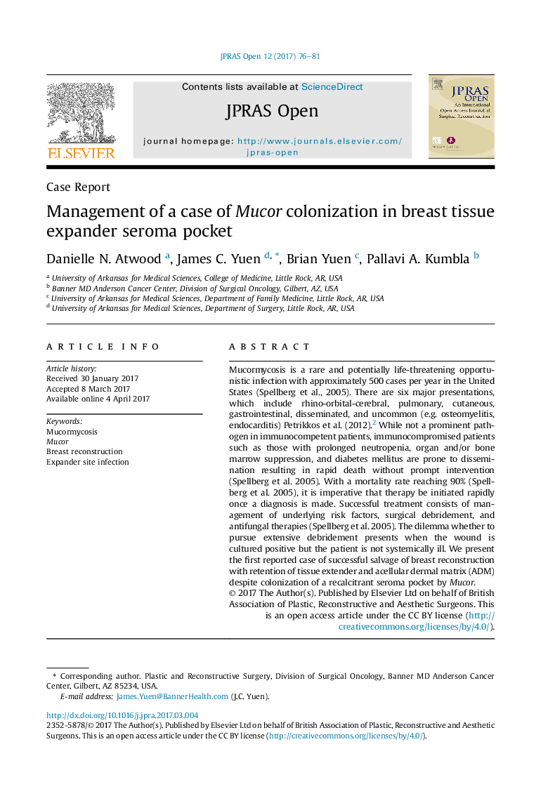 Management of a case of Mucor colonization in breast tissue expander seroma pocket