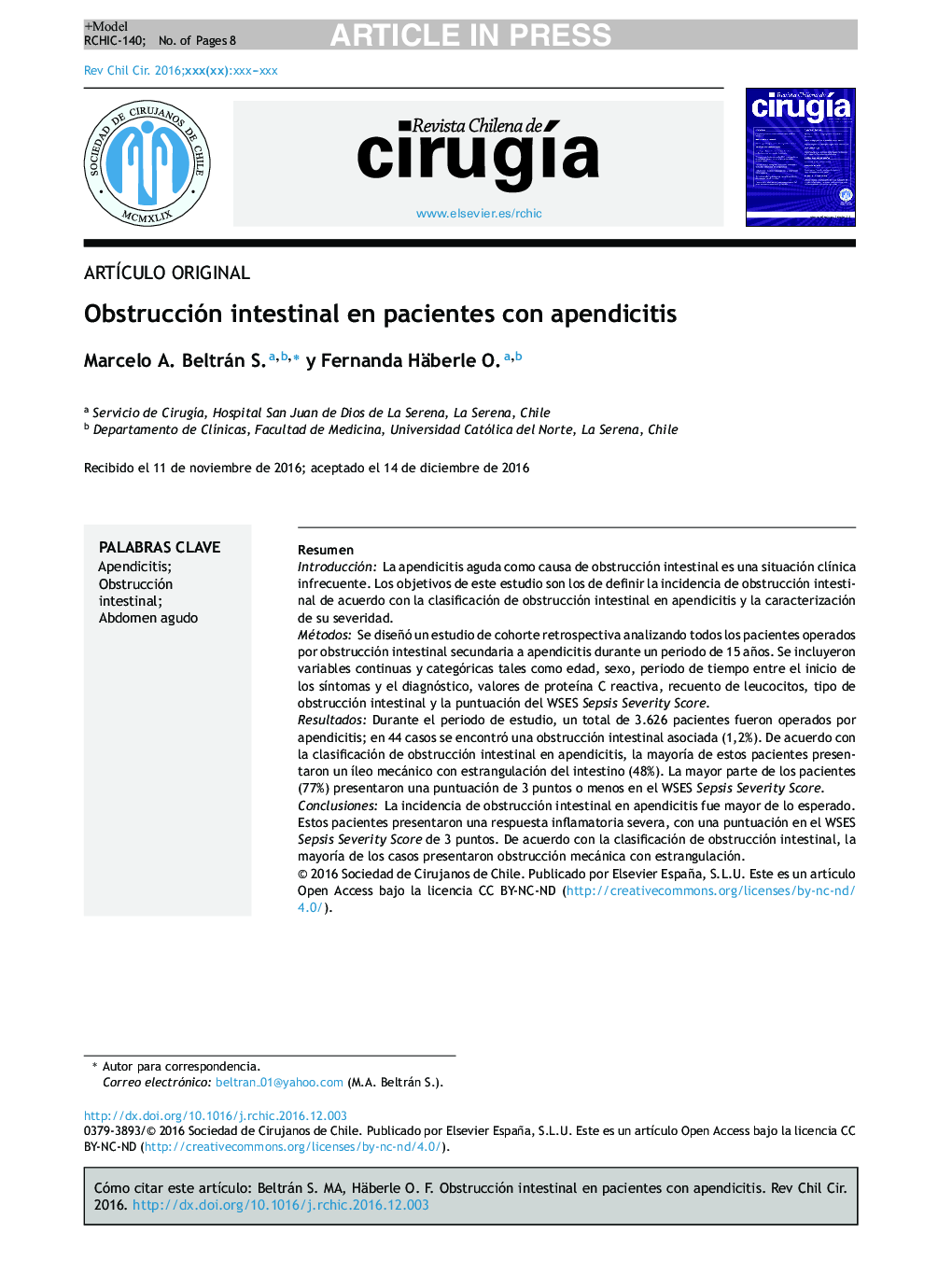 Obstrucción intestinal en pacientes con apendicitis