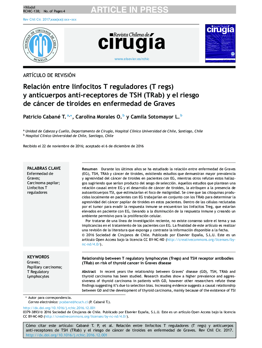 Relación entre linfocitos T reguladores (T regs) y anticuerpos anti-receptores de TSH (TRab) y el riesgo de cáncer de tiroides en enfermedad de Graves