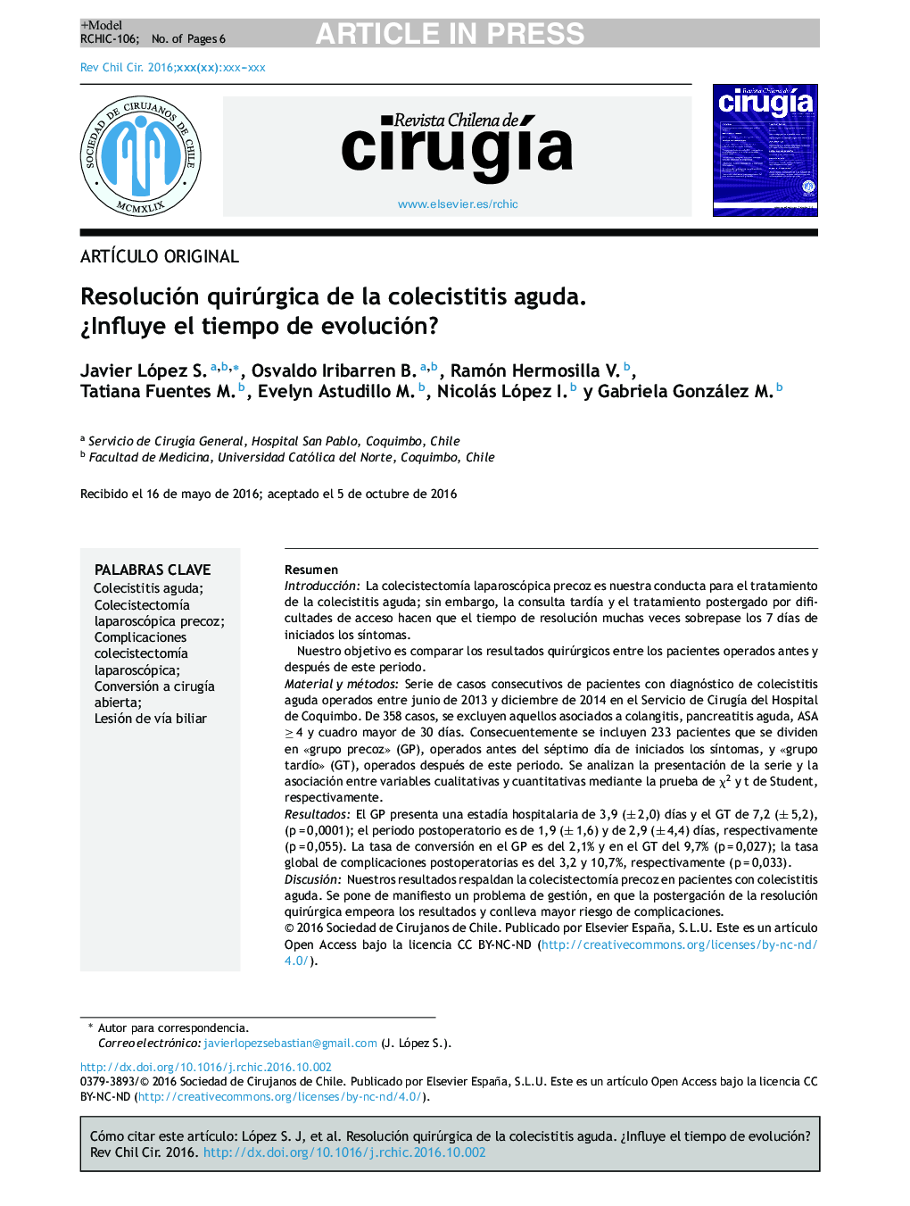 Resolución quirúrgica de la colecistitis aguda. Â¿Influye el tiempo de evolución?