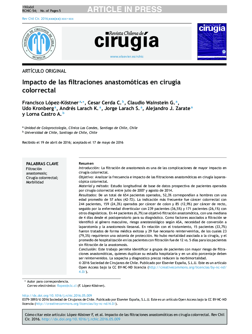 Impacto de las filtraciones anastomóticas en cirugÃ­a colorrectal