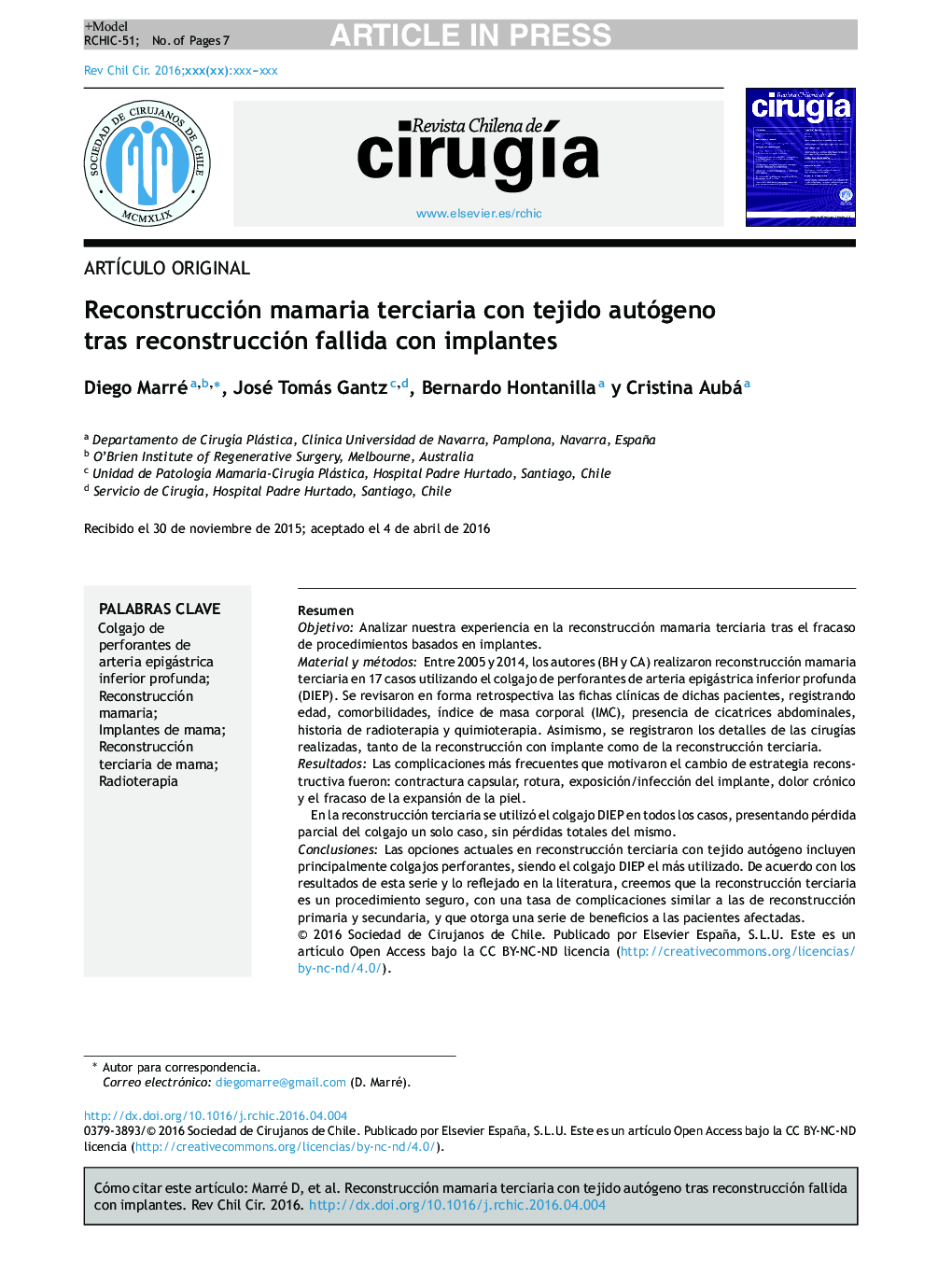 Reconstrucción mamaria terciaria con tejido autógeno tras reconstrucción fallida con implantes