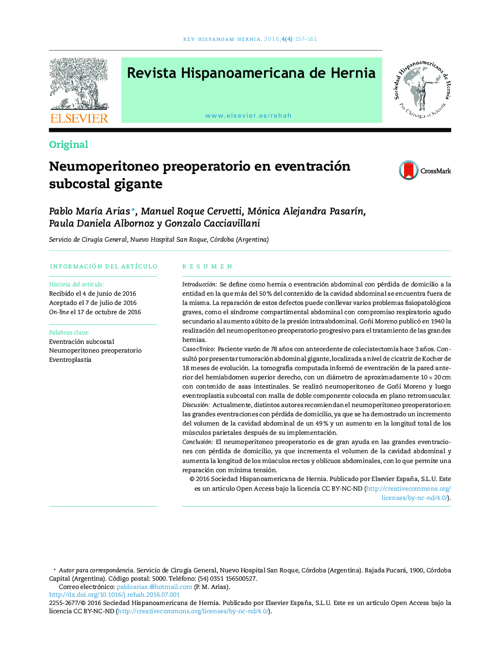 Neumoperitoneo preoperatorio en eventración subcostal gigante