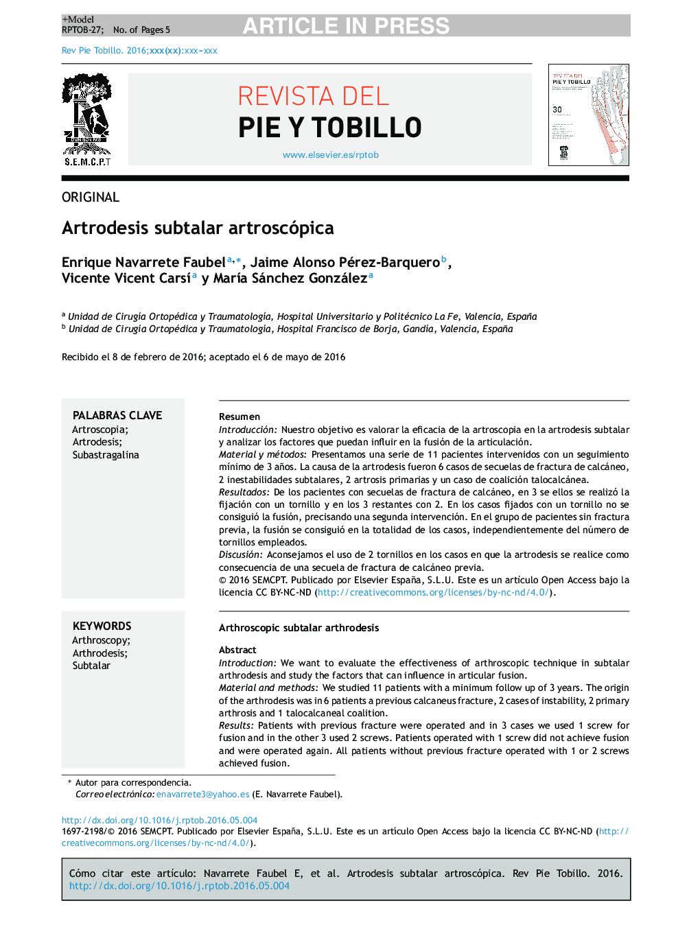 Artrodesis subtalar artroscópica