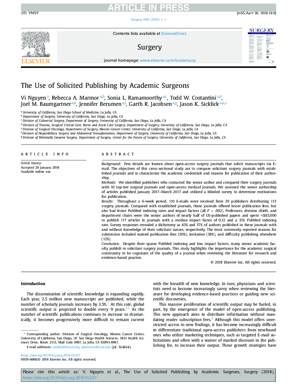 The Use of Solicited Publishing by Academic Surgeons