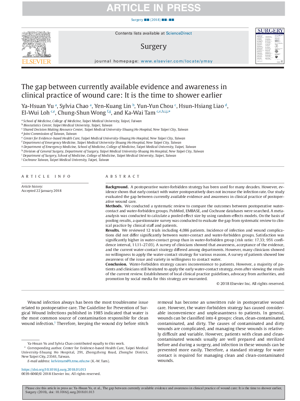 The gap between currently available evidence and awareness in clinical practice of wound care: It is the time to shower earlier