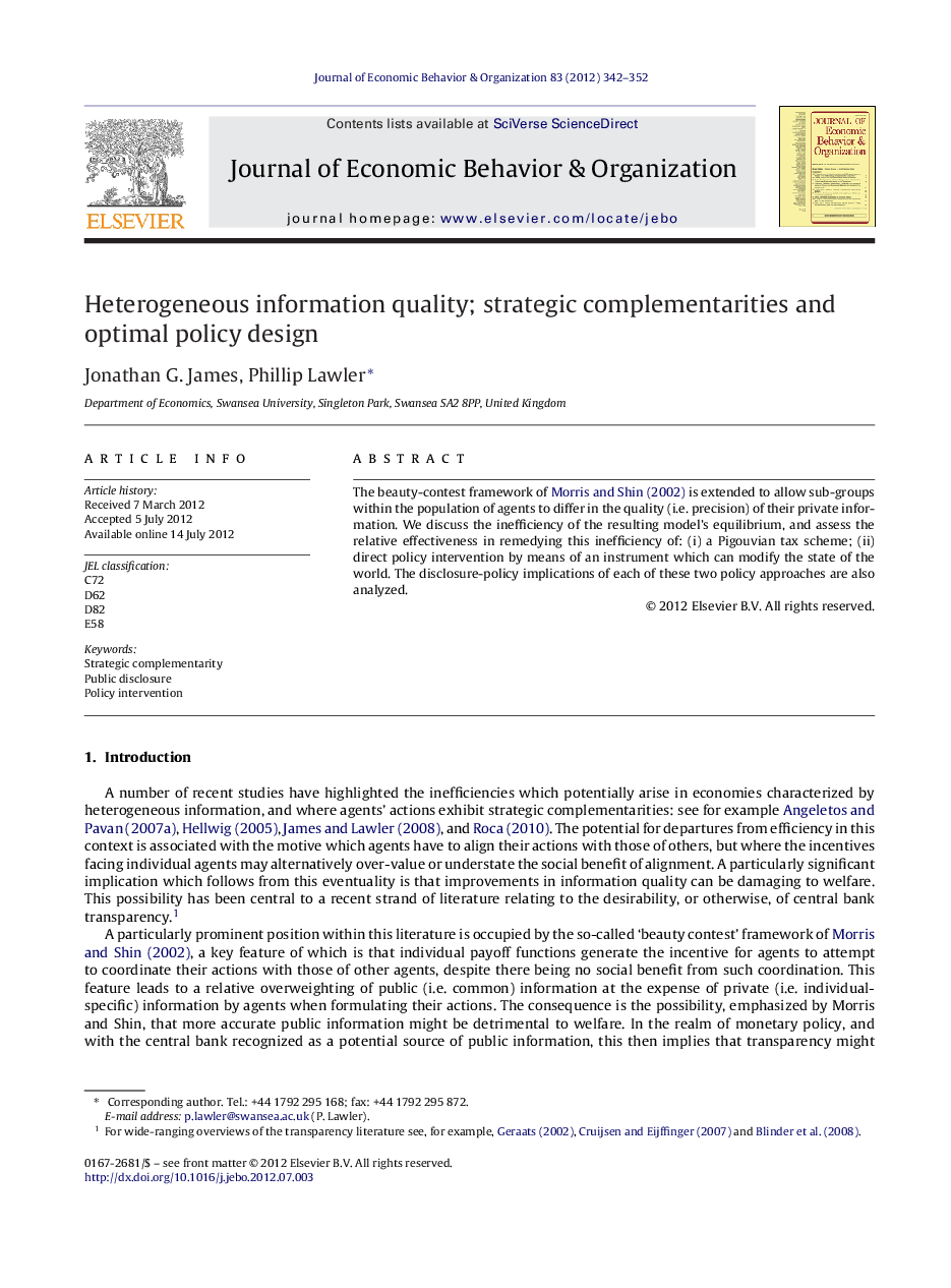 Heterogeneous information quality; strategic complementarities and optimal policy design