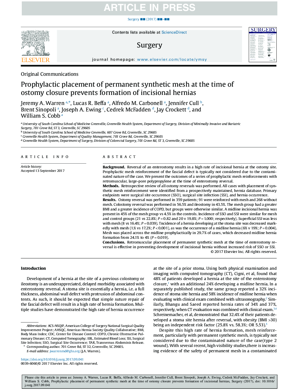 Prophylactic placement of permanent synthetic mesh at the time of ostomy closure prevents formation of incisional hernias