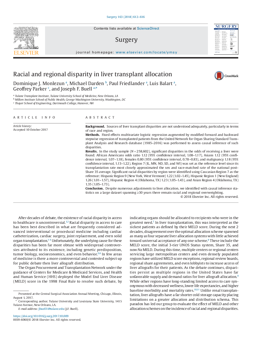 Racial and regional disparity in liver transplant allocation