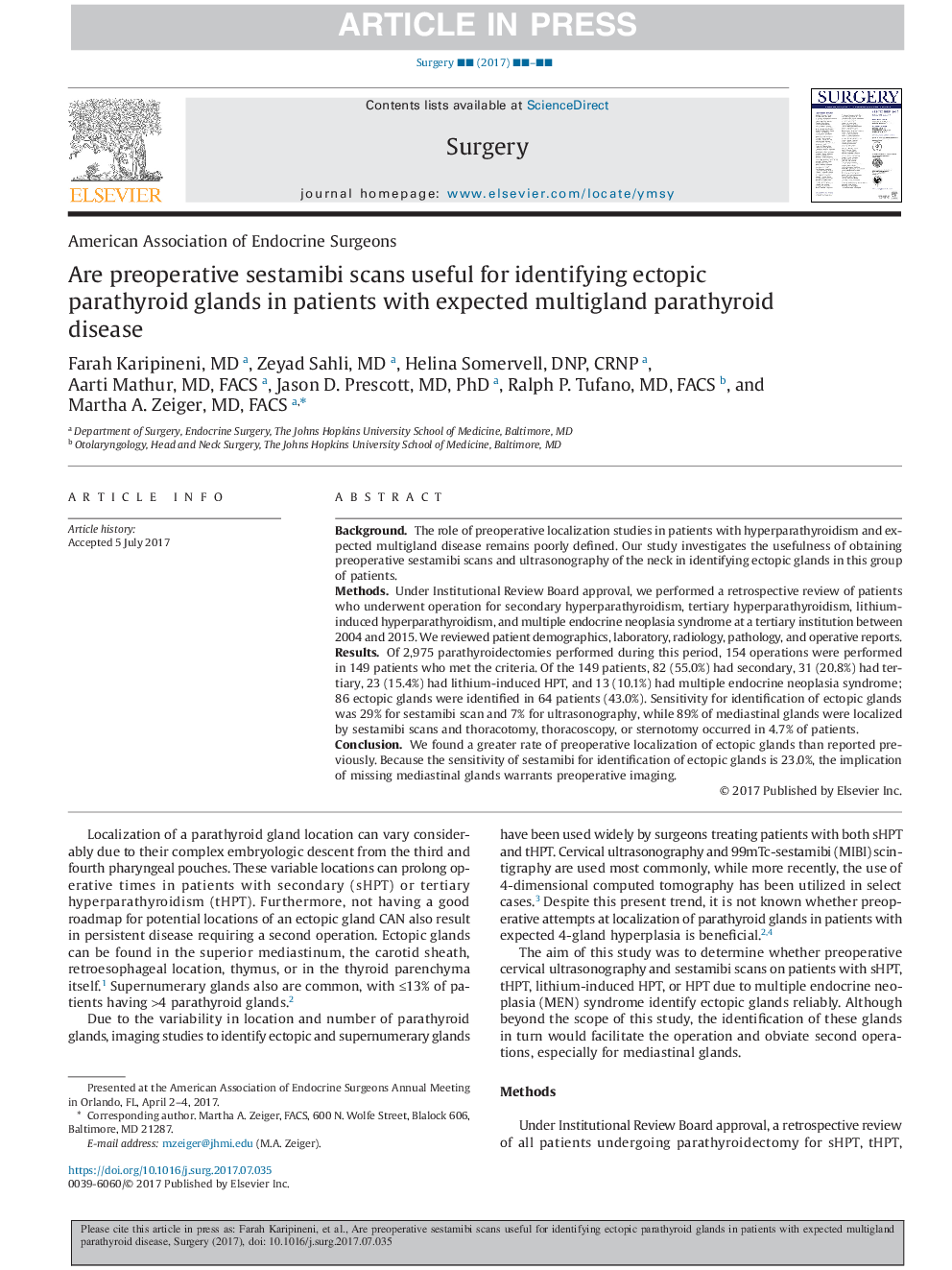 Are preoperative sestamibi scans useful for identifying ectopic parathyroid glands in patients with expected multigland parathyroid disease?