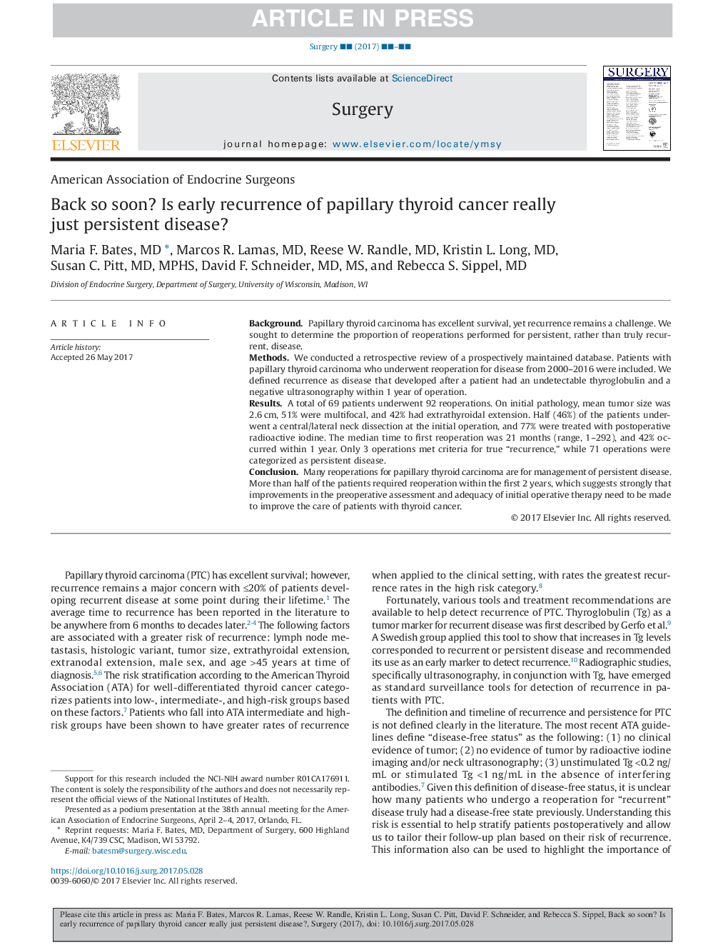 Back so soon? Is early recurrence of papillary thyroid cancer really just persistent disease?