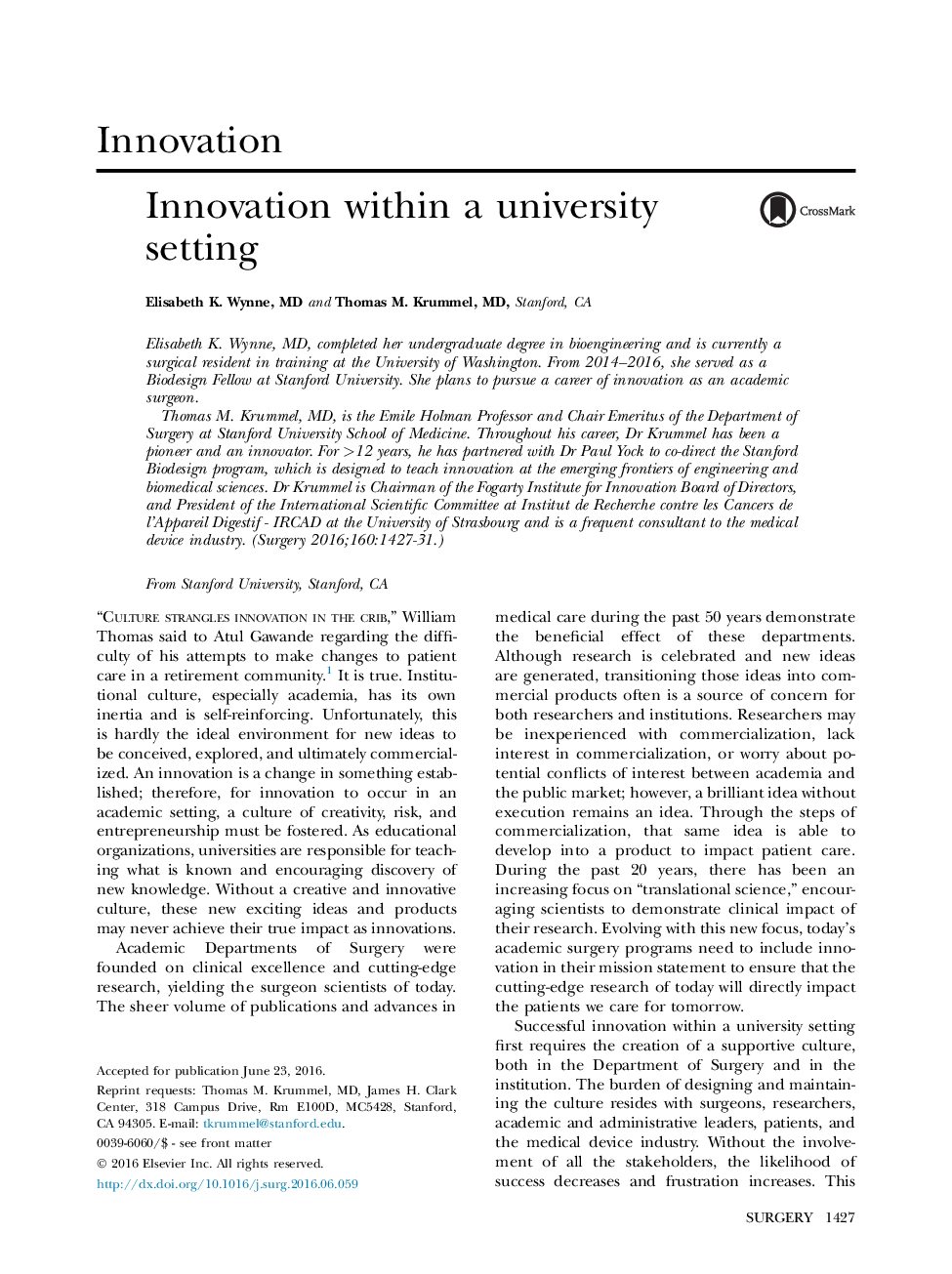 Innovation within a university setting