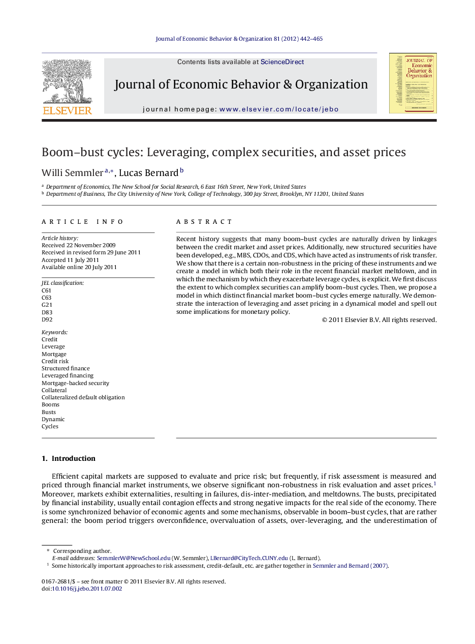 Boom–bust cycles: Leveraging, complex securities, and asset prices