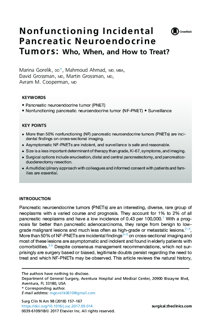 Nonfunctioning Incidental Pancreatic Neuroendocrine Tumors