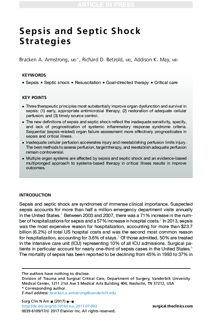 Sepsis and Septic Shock Strategies