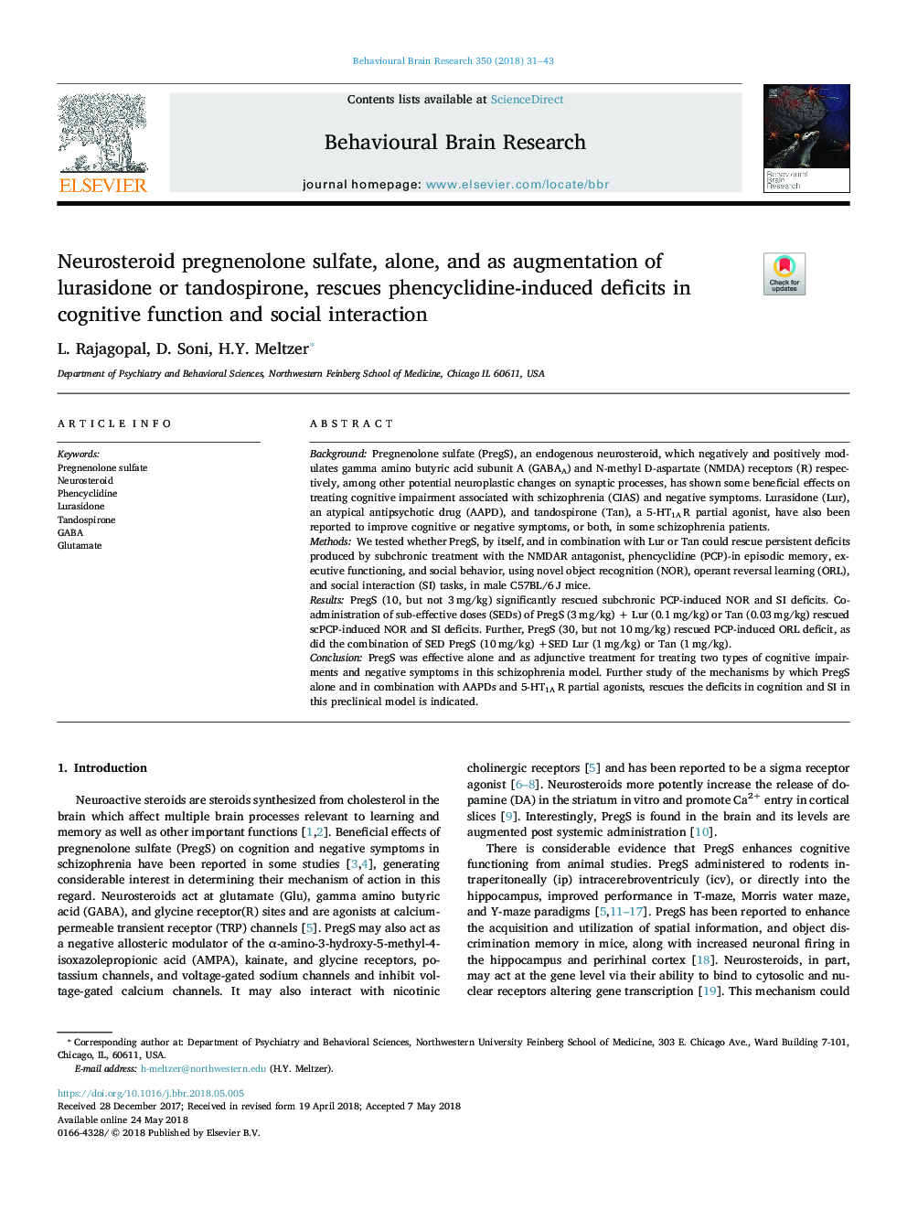 Neurosteroid pregnenolone sulfate, alone, and as augmentation of lurasidone or tandospirone, rescues phencyclidine-induced deficits in cognitive function and social interaction